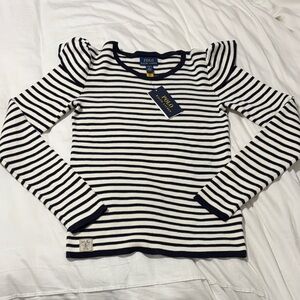 NWT Ralph Lauren Girl Striped Cotton Ruffle Trim Sweater